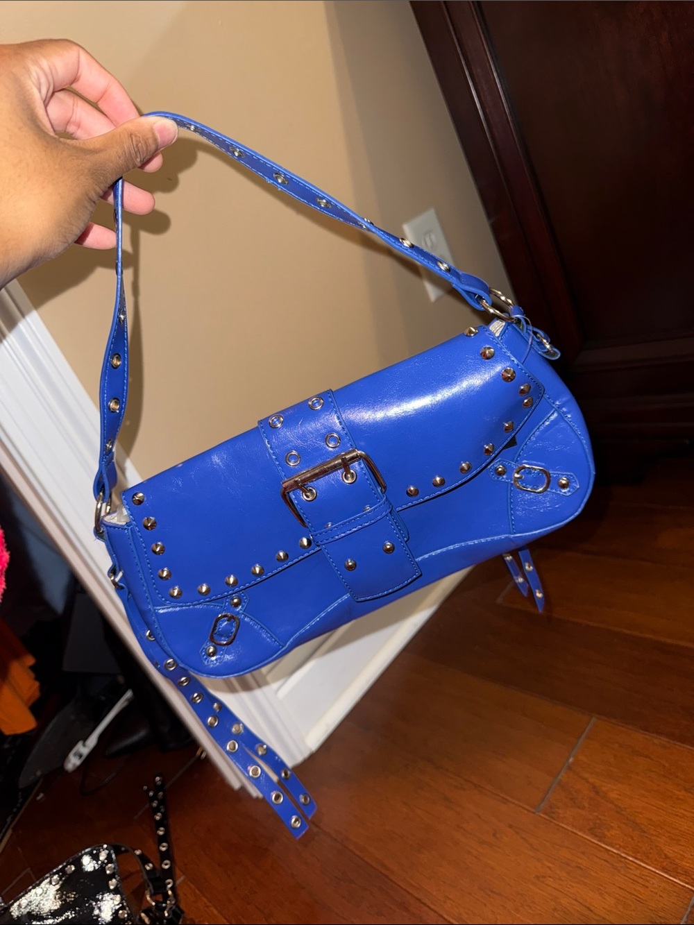 SHEIN Electric Blue Studded Shoulder Bag